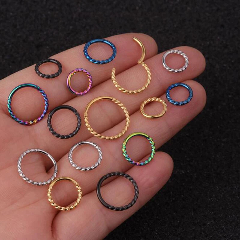 1PC Stainless Steel Opening Hinged Segment Clicker Ring Nose Septum Piercing Helix Cartilage Daith Twist Hoop 241125