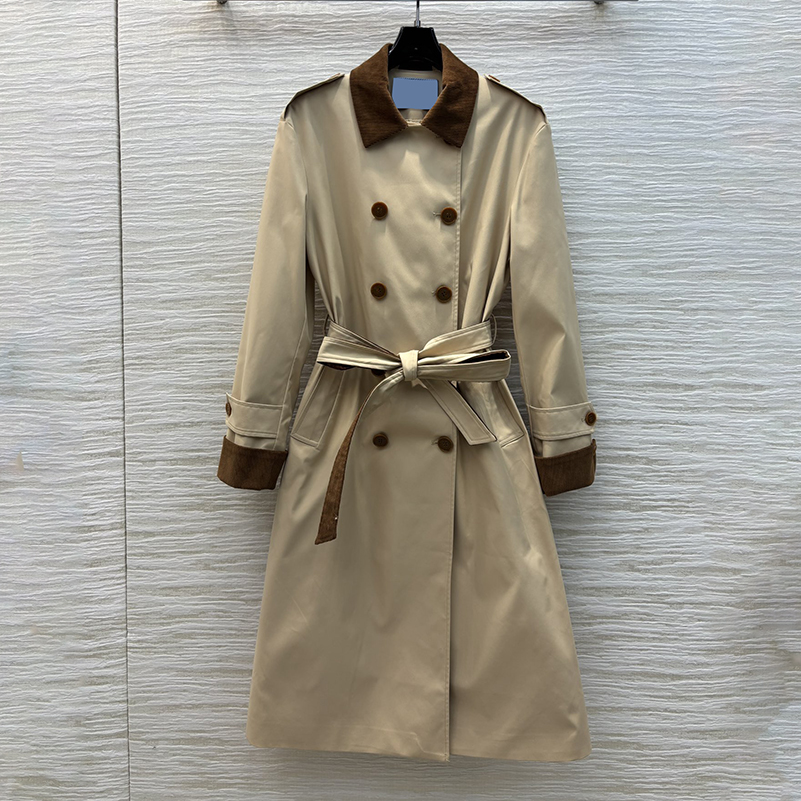Women Trench Coats With Belt Vintage Lapel Neck Long Jacket Double Breasted Windbreaker Slim Outerwear
