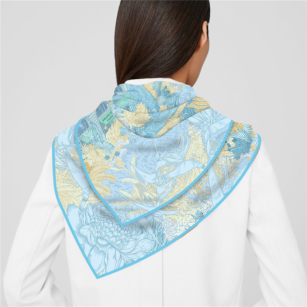 Women Square Head Scarf 90CM Hair Neck Scarves Shawls Bag Bandanas Summer Spring Accessories Female Foulard Femme 90cm*90cm Faubourg Tropical
