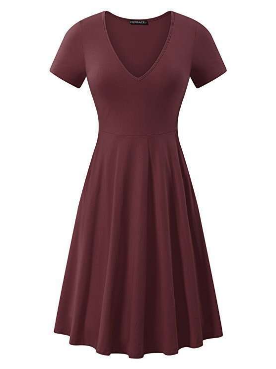 Spring Summer European And American Plus Size Solid Color V-Neck Short Sleeved Simple Loose Dress Trendy Clothing Fashionable Casual Temperament B4