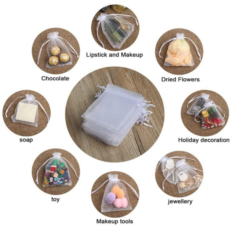 50Pcs 7*9cm Organza Bag Jewelry Packaging Gift Candy Wedding Party Goodie Packing Favors Pouches Drawable Bags Present Sweets Pouches