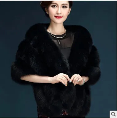 Winter bride s fox hair shawl wedding dress with open collar dress qipao fur open collar coat white womens European and American 241128