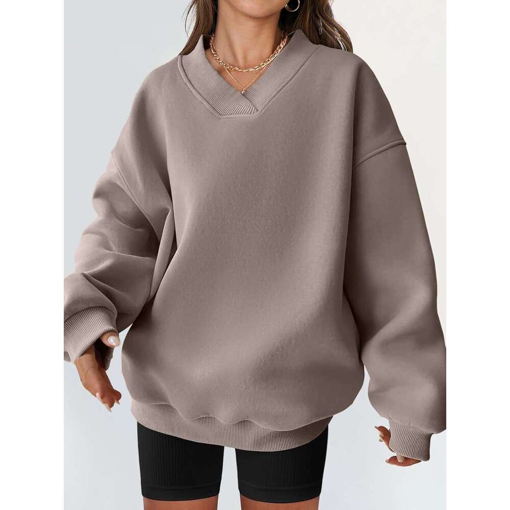 Women's loose 2024 autumn/winter new V-neck pullover long sleeved versatile hoodie