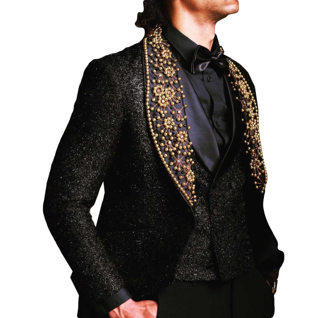 Vintage Men's Suit 3 Piece Set Pearls Tailored Blazers Shawl Lapel Beading Groom Jacket One Button Special Design Prom Custom Made (Coat+Vest+Pan