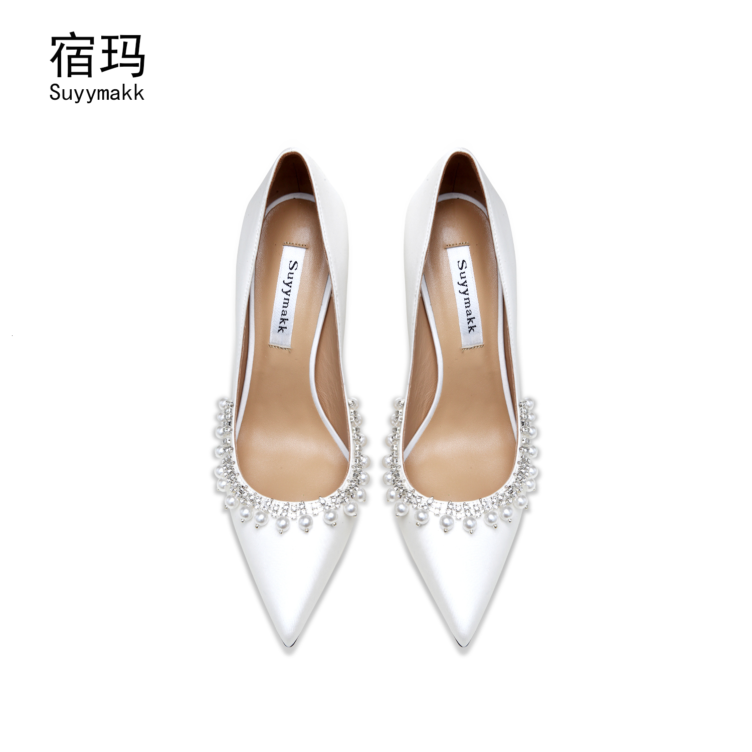 Women's Shoes 2024 New Shoes For Women High Heels White Bead String Pumps Fashion Pointed Toe Stiletto Sexy Wedding 10Cm