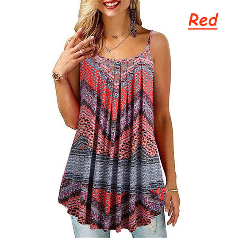 European American Plus Size Women's Clothing With Printed Folds, Loose Camisoles, Trendy Clothing, Fashionable And Casual Temperament