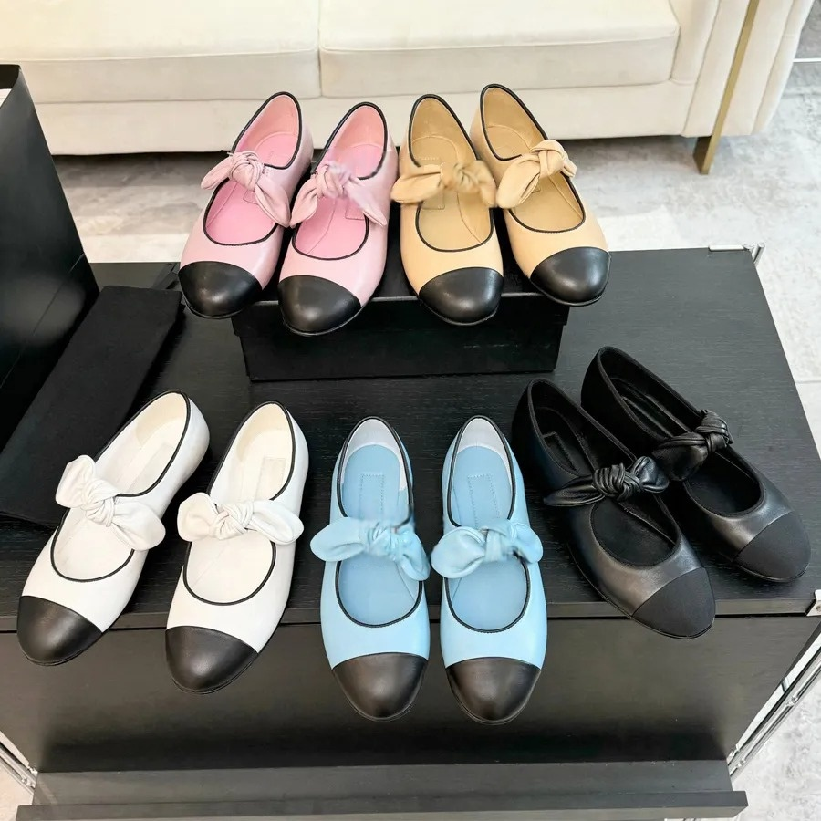 Designer Shoes Real Leather With Strap Bowtie Ballet Flats Mary Jane Shoes Flat Loafers Dress Shoes Slip on Sandal Luxury Shoes Comfortable Sheepskin Walking Shoes