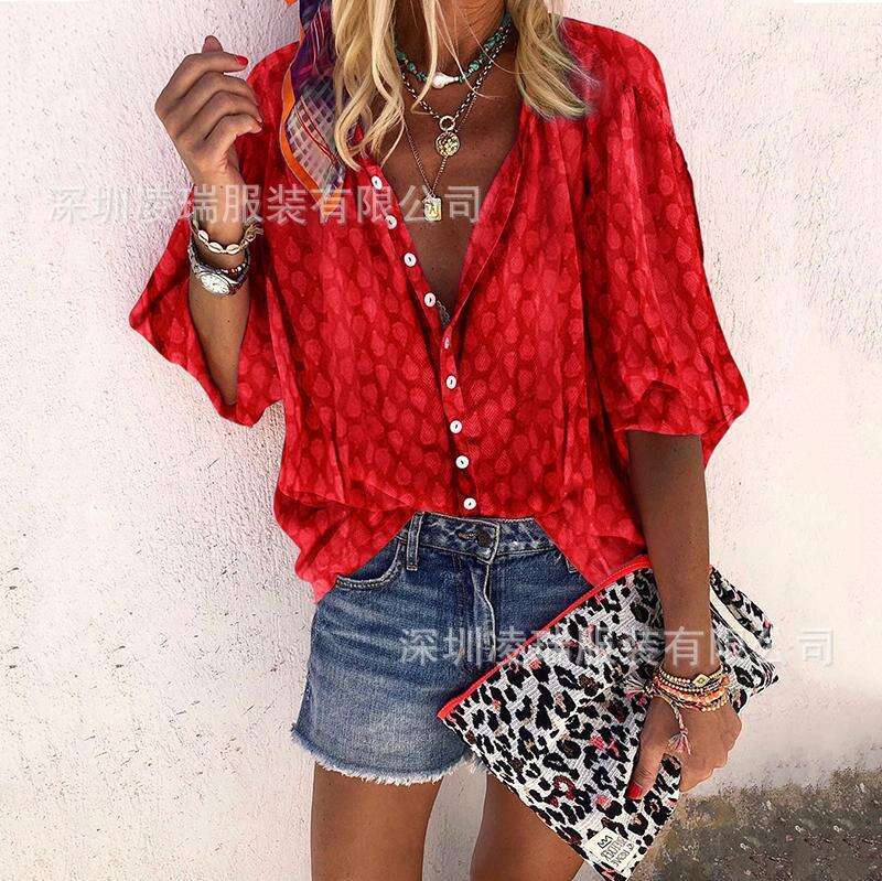 Spot European American Foreign Trade Women's W I S H Spring And Autumn Single Breasted Printed Long Sleeved Loose Collared Shirt Top Trendy Cloth