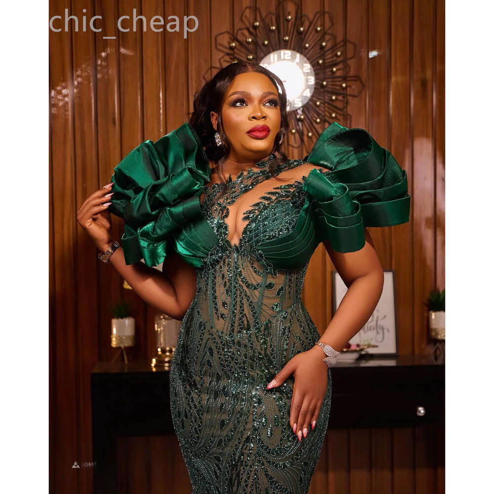 Dark Ebi Green Ao Sheath Prom Dre Sheer Neck Sequined Lace Evening Formal Party Second Reception Th Birthday Engagement Gown Dree Robe De Soiree 66603