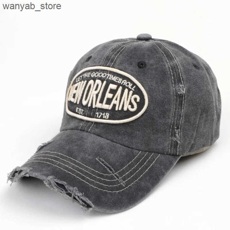Ball Caps 2024 unisex washed cotton baseball cap with letter embroidery retro snap button hat for men and womens street clothing outdoor sports hat L2