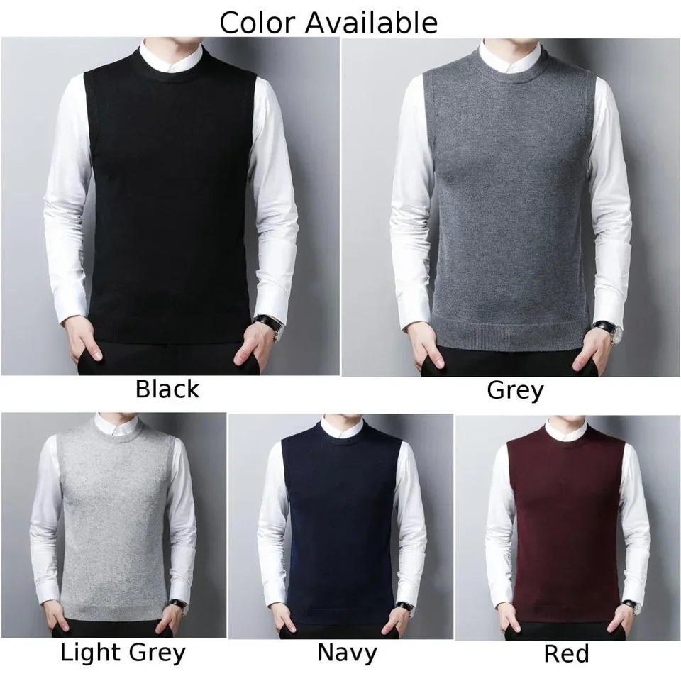 Men Sweater Vest Korean Round Neck Business Casual Fitted Version Black Light Grey Sleeveless Knitted Top Male 241129
