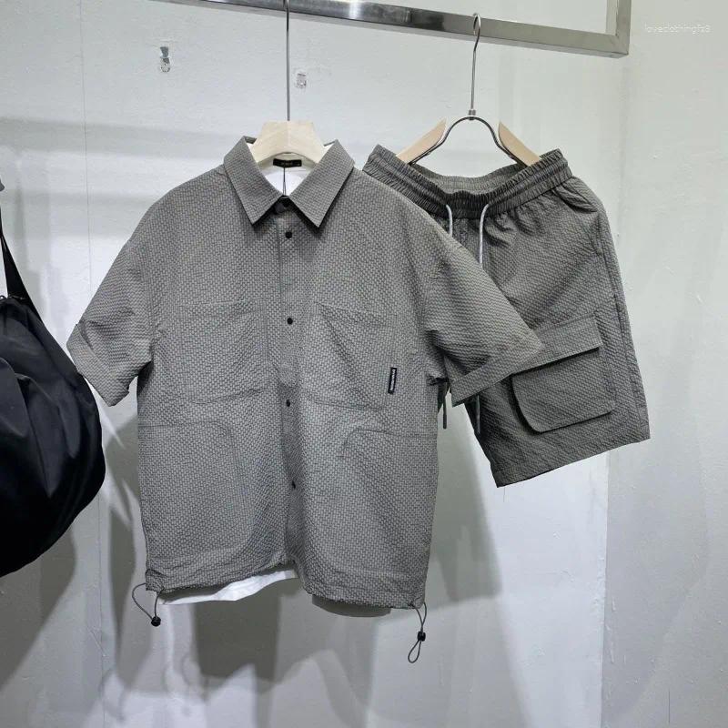 Men's Tracksuits Summer Men Short Sleeves Sets Lapel Single-Breasted Solid Color Polo Shirt Pocket Shorts High Quality Casual Loose Sports