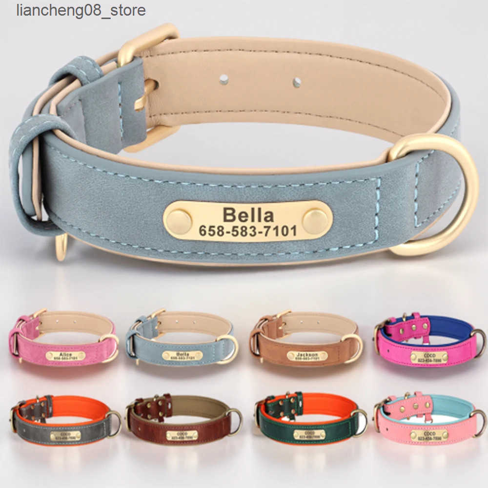 Dog Harnesses Personalized Dog Collar Custom Engraved PU Leather Dog Collars Free Engraving ID Tag Nameplate For Small Medium Large Dogs L240910