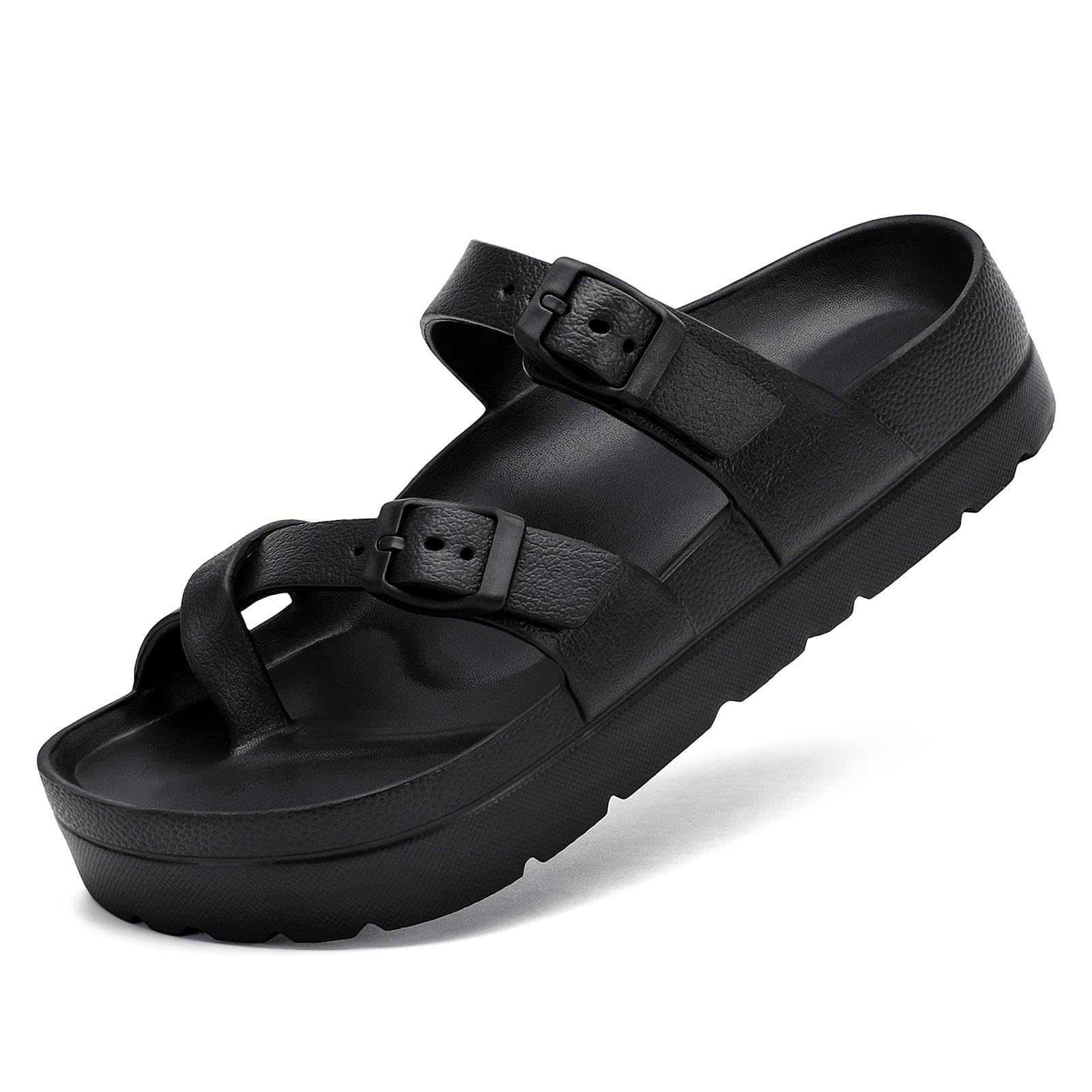 Women's Platform Sandals with Arch Support Comfortable Foam Slides Lightweight Thick Soles Adjustable Buckle M241129
