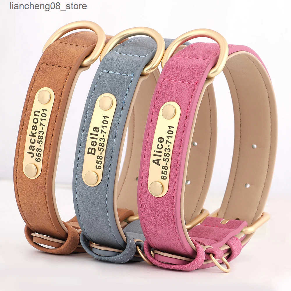 Dog Harnesses Personalized Dog Collar Custom Engraved PU Leather Dog Collars Free Engraving ID Tag Nameplate For Small Medium Large Dogs L240910
