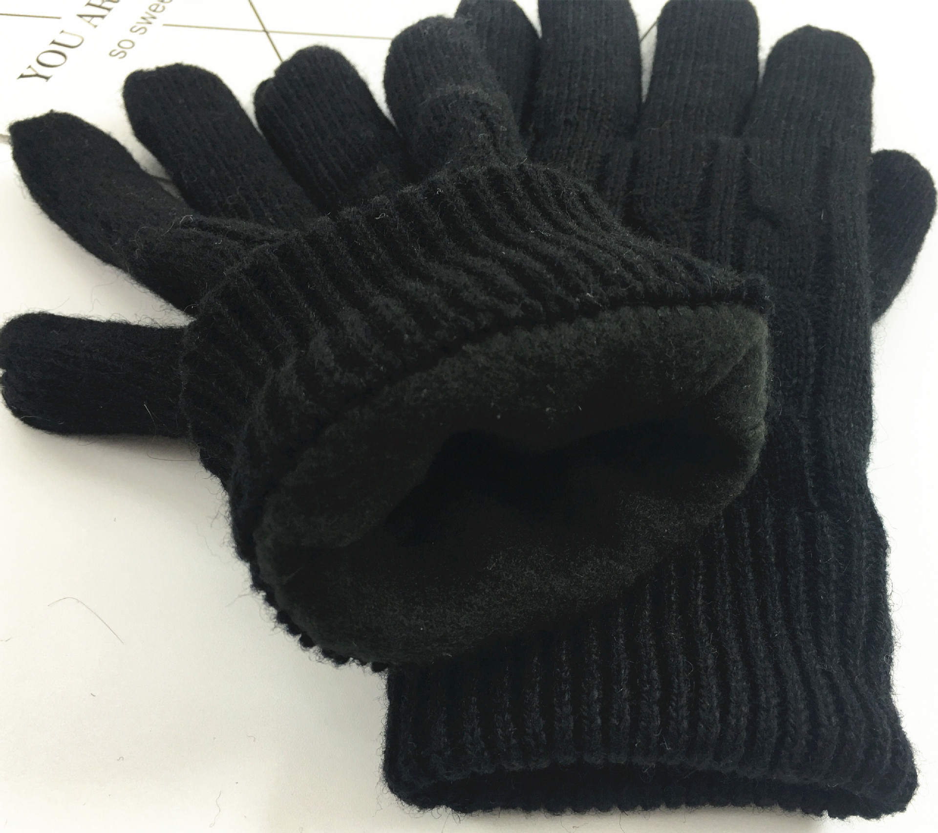 Winter Warm Gloves for Men Five Finger Wool and Fleece Solid Color Knitted Outdoor Cycling Cold resistant Gloves Wholesale for Foreign Trade