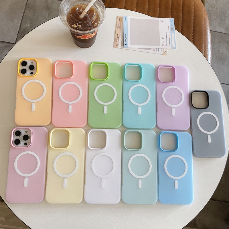 16E Magnet Wireless Charging 2in1 Cases For Iphone 16 Pro Max 15 Plus 14 13 12 11 Colorful Jelly Candy Hard PC Soft TPU 2in1 Hybrid Layer Magnetic Fro