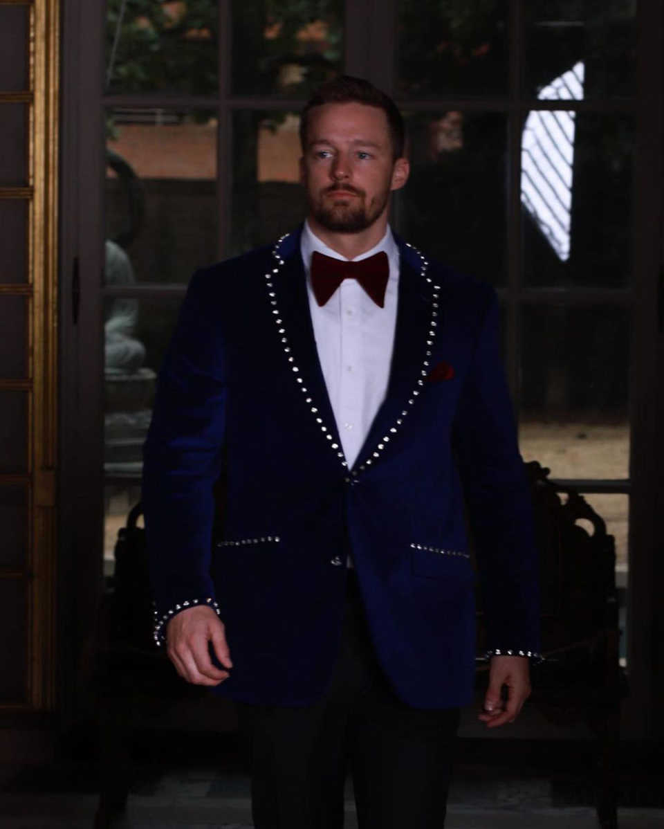 Classic Men Suits Rhinestone Beaded One Piece Set Coat Notched Lapel Wedding Tuxedos Single Breasted Business Formal Wedding Suit For Groom Custom Mad