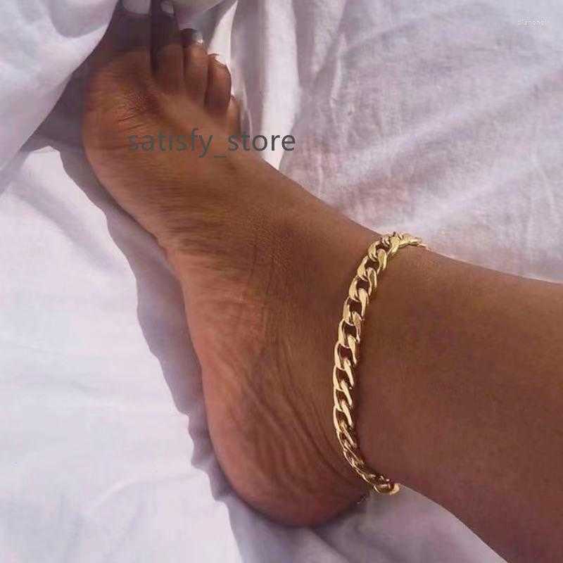 Anklets Stainless Steel Gold Color Curb Cuban Chain For Women Beach Foot Jewelry Leg Ankle Bracelets Accessories