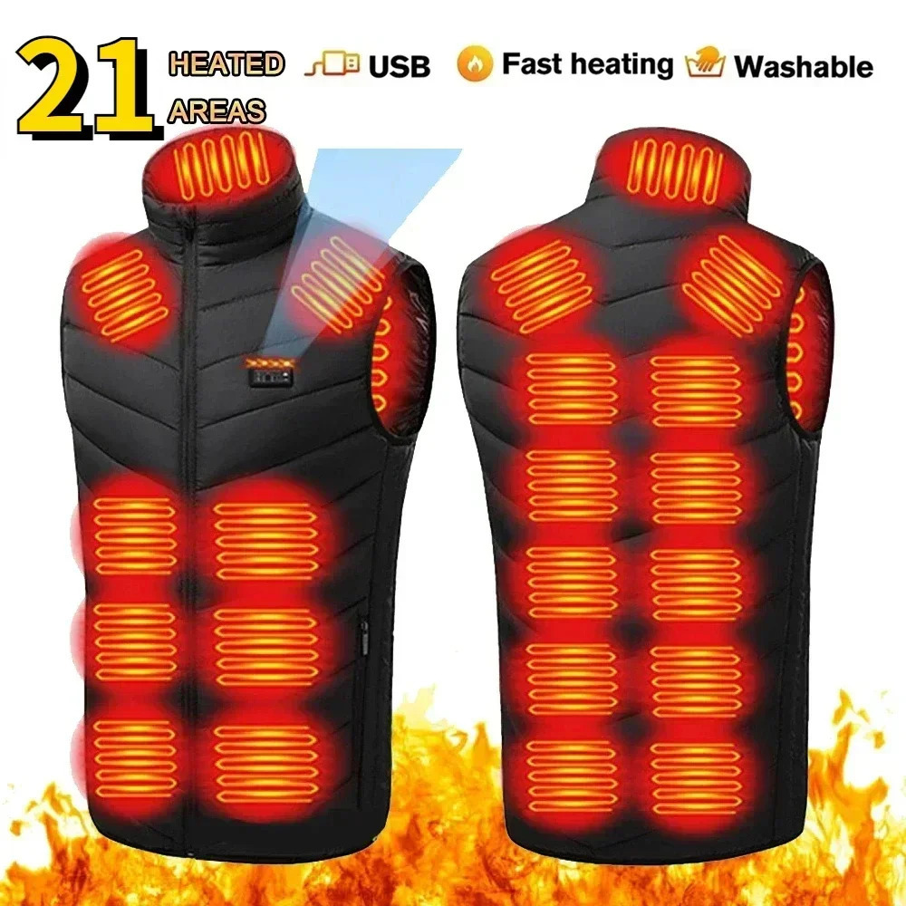21 Zone Heating Vest Mens USB Infrared Thermal Jacket Smart Clothes Winter Coldproof Thick Sleeveless Coat Hiking 241129