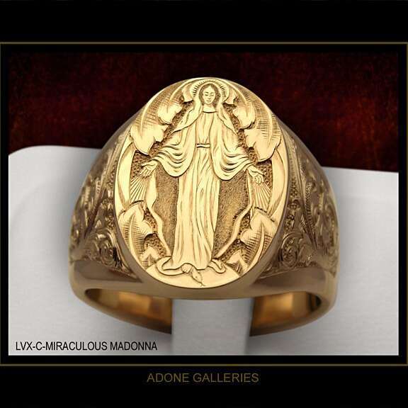 Hecheng Hot selling Jewelry, Blessed Virgin Mary, Handmade Seal Ring, Wind Carving Religious Men's Ring