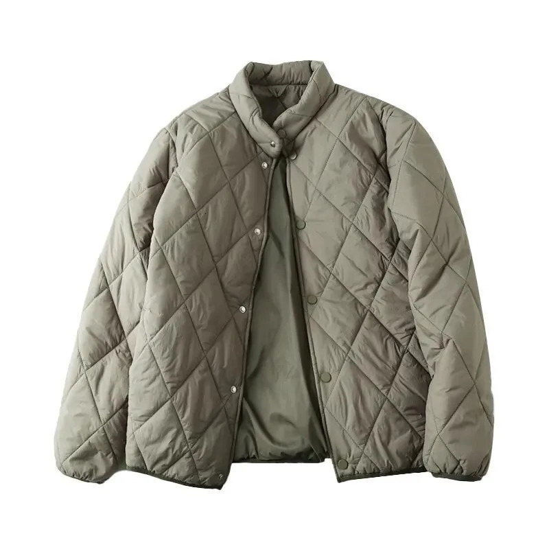 Standing Collar Cotton Quilting Jacket Coat Men Thick Winter Warm Cotton Diamond Grid Coat Lightweight Casual Jacket Outerwear 241126