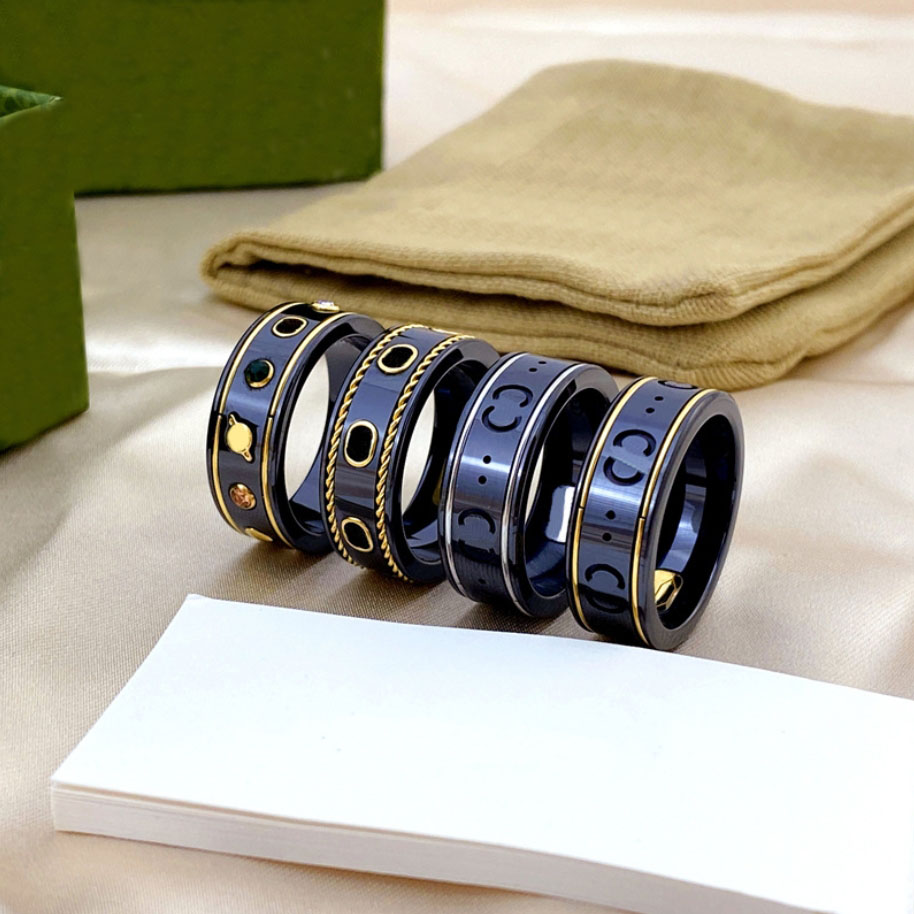 Brand letter ceramic ring for men and women planet fashion designer luxury brand letter jewelry for women mens wedding ring promise christmas gif