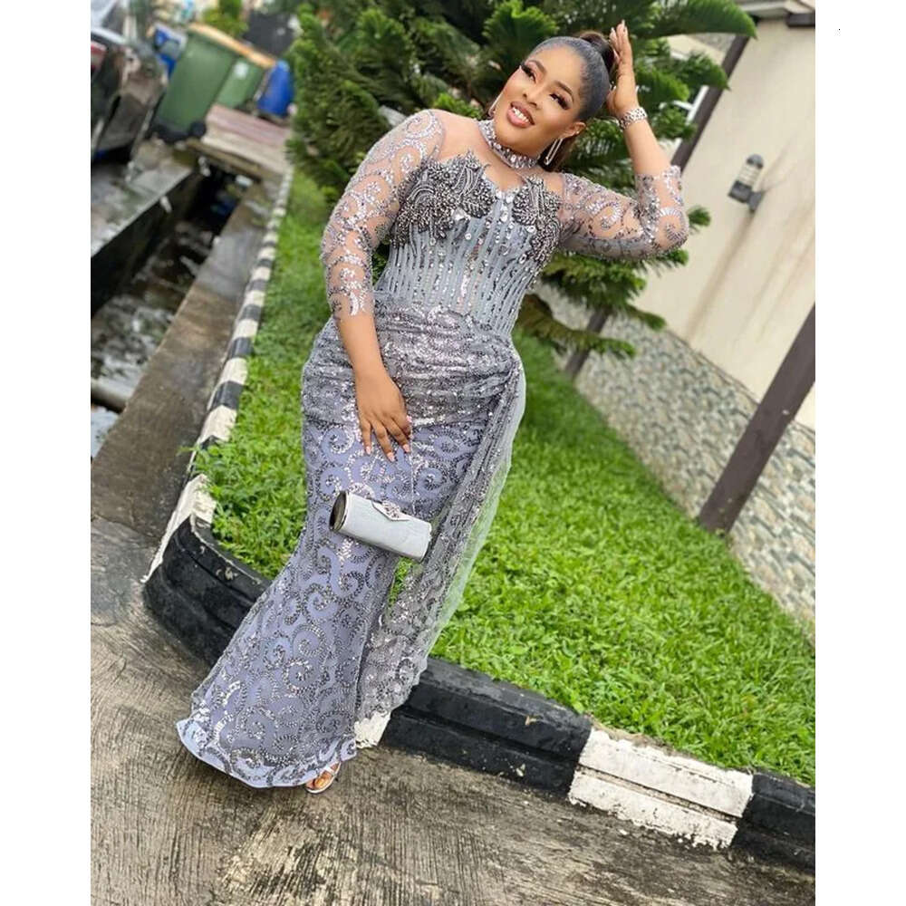 Size Aso Ebi Arabic Plus Sier Mermaid Sparkly Prom Dresses Sheer Neck Crystals Evening Formal Party Second Reception Gowns Dress Zj