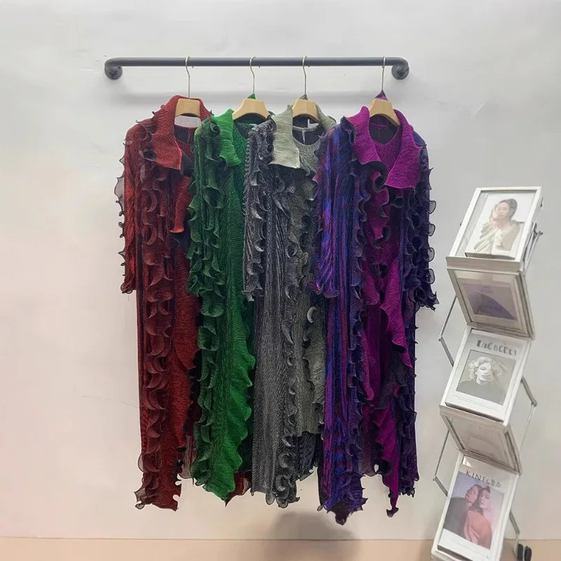 2024 Womens Dress Set with Mushroom Lace Long Sleeve Mesh Coat Large Size Tank Top Skirt Tight Sexy Two Piece 241129