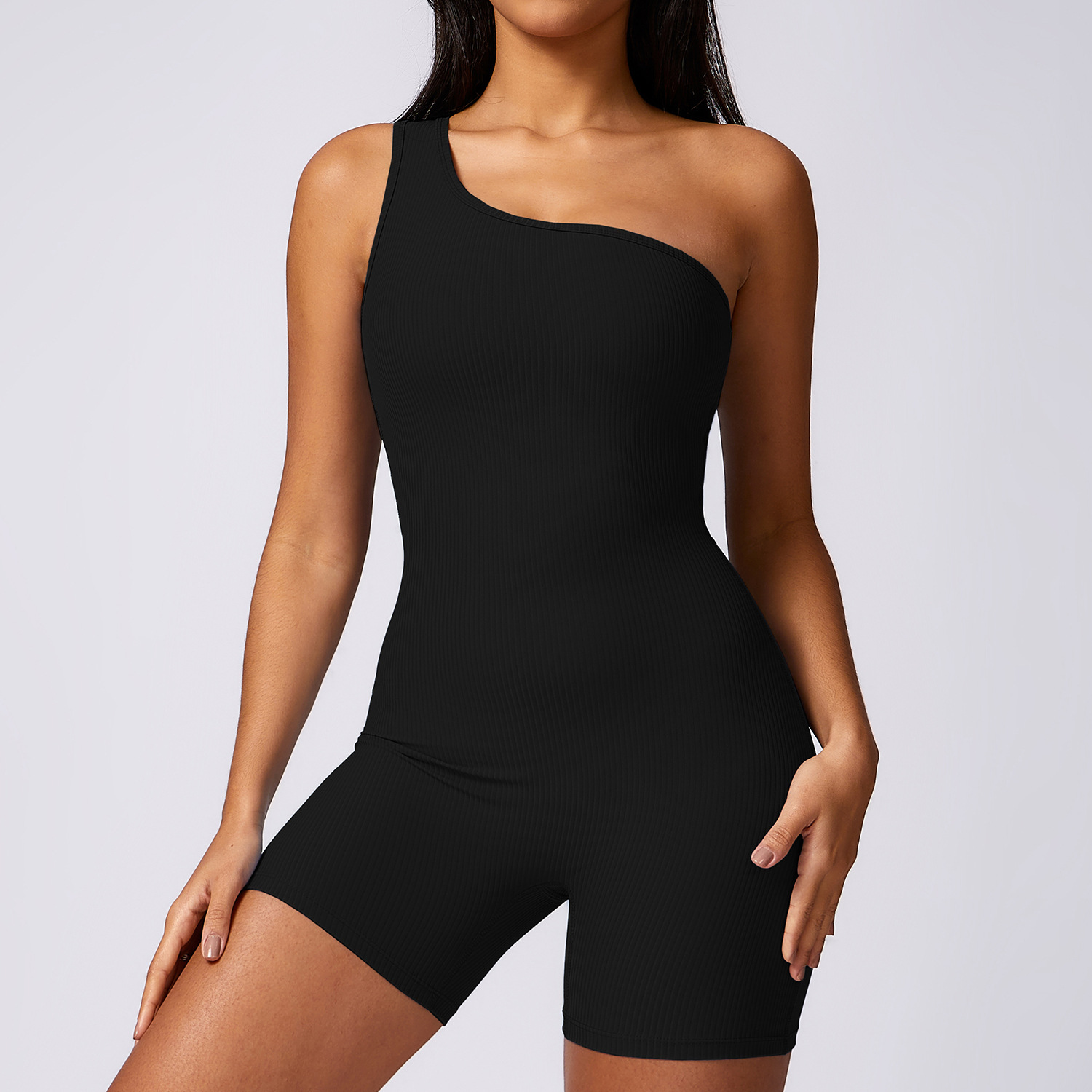 A195 Women Summer Oblique One-Shoulder Exercise Tight-Fitting Fiess Jumpsuit Female Thread Elastic Beauty Back One-Piece Yoga Clothes