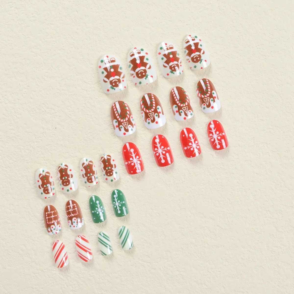 24pcs Christmas Press on Nail Fruit Gingerbread Man Chocolate House Fake Nail for Women Girl Snowflake Stripe Nail ArtXJ241128