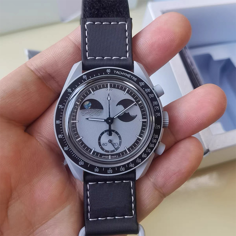 High quality 2025 New Men Bioceramic Planet Moon Chronograph Quartz Watch Nylon Strap