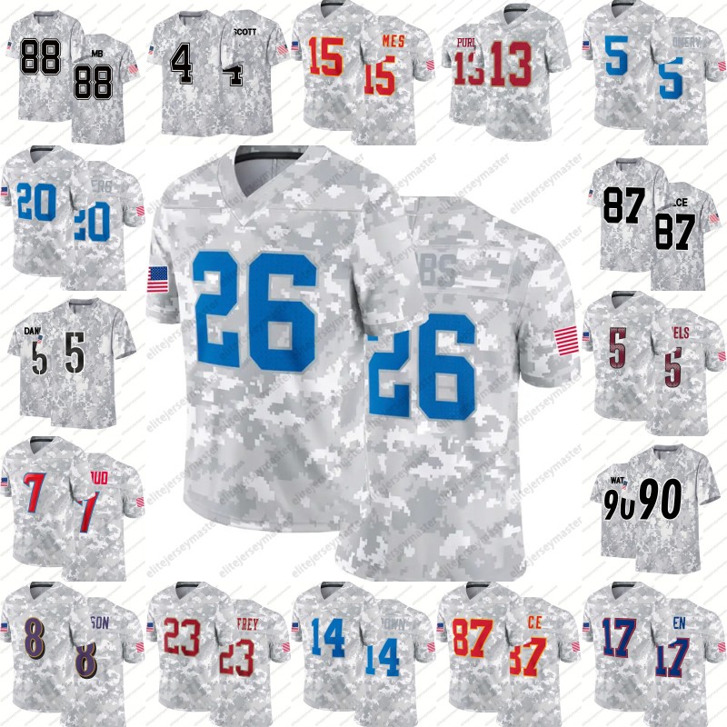 26 Gibbs 14 St. Brown 2024 Camo Salute To Service Pullover Football Jersey individuation Custom Any Name Number Football Jerseys For Men Women Youth