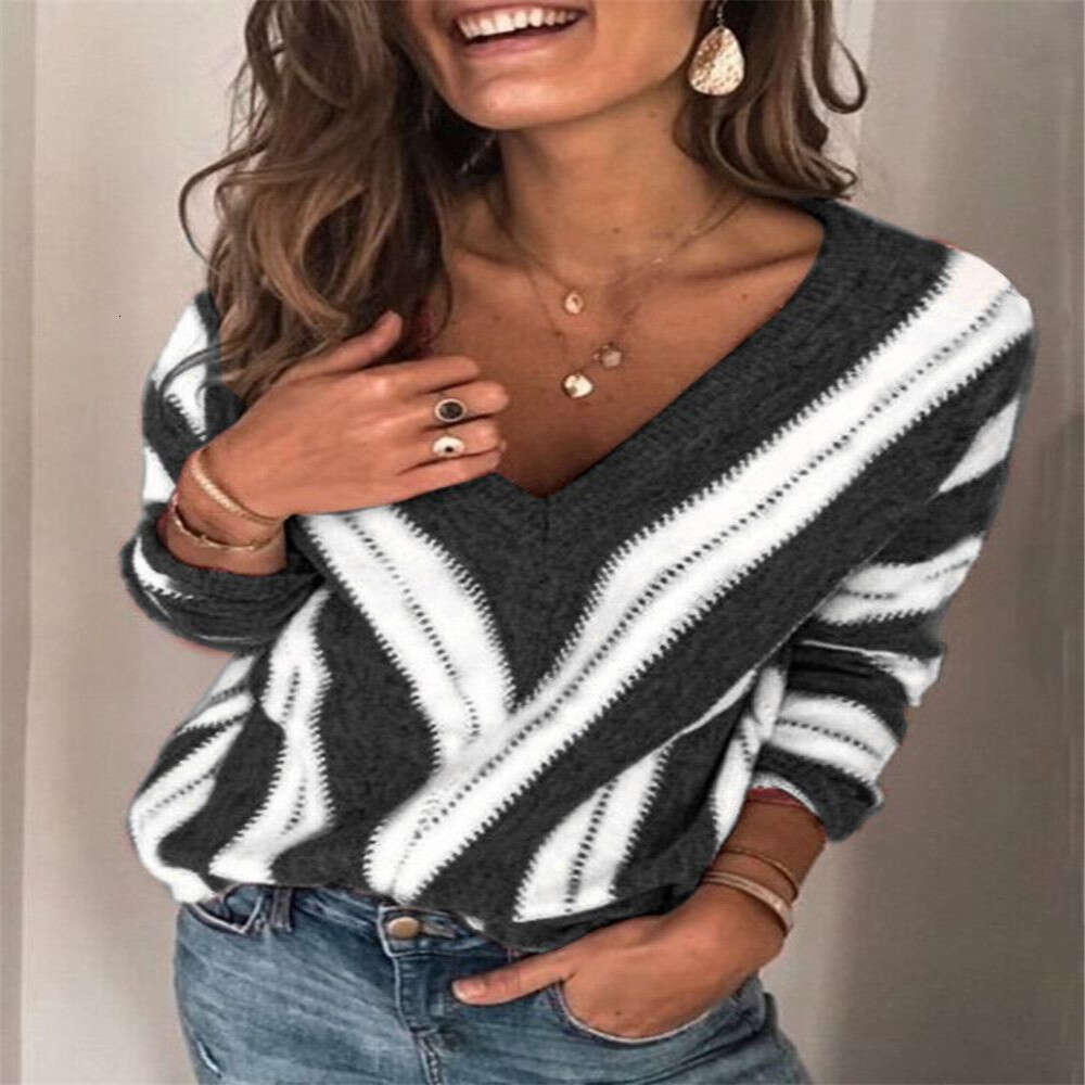 Autumn Winter Thin Style Commuting Base Sweater For Women, Loose V-Neck Long Sleeved Knitted Clothing From Europe America, Trendy Clothing, Fashionabl