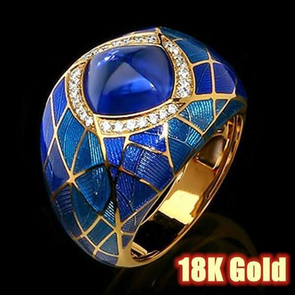 Hecheng Fashion Blue Set Zirconia Diamond Ring with Drip Oil Design as a Decorative Item