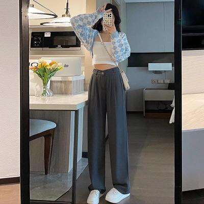 New Summer Suit Pants For Women With A High Waist, Casual Fit, Short Stature, Straight Wide Leg, Slimming Effect, Trendy Clothing, Fashionable Tempera