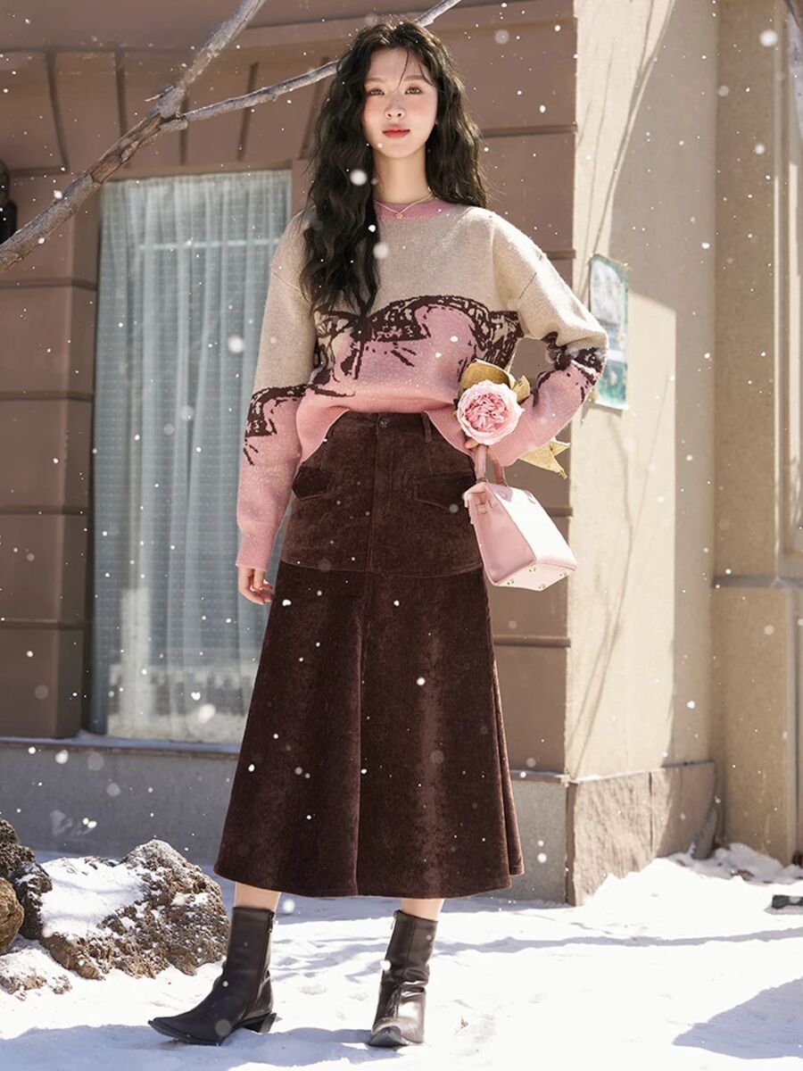 Graphic Sweater Women Autumn Winter Korean Thick Loose Pullovers Knitwear Vintage Knitted Jumpers Female Mxc56z0272