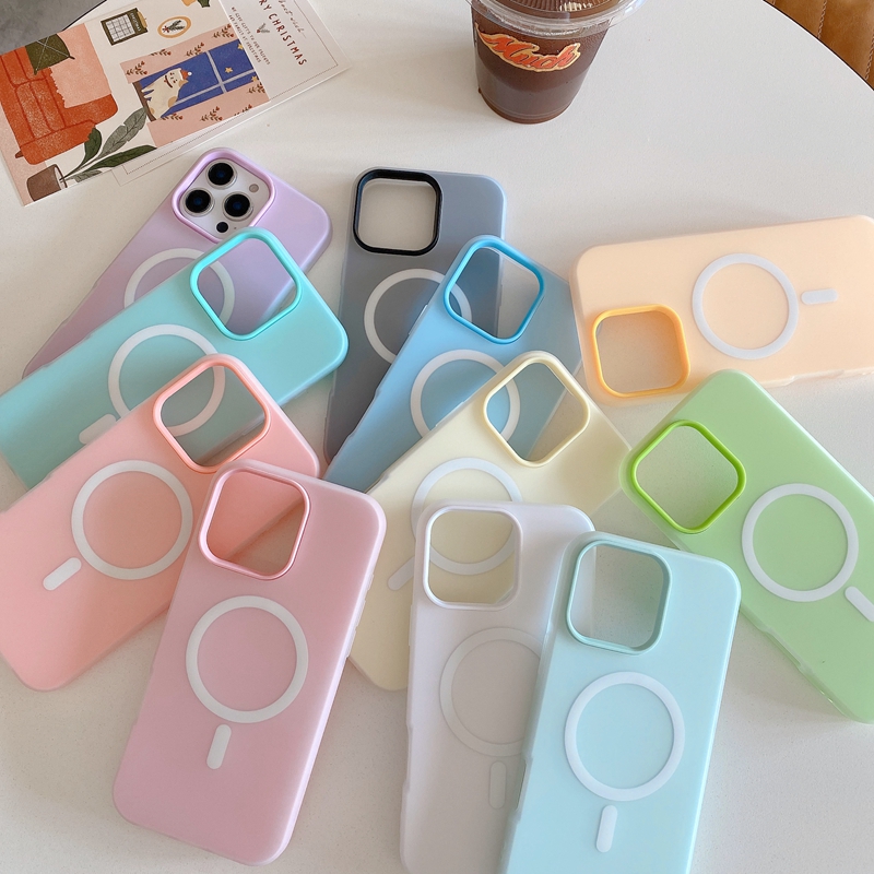 16E Magnet Wireless Charging 2in1 Cases For Iphone 16 Pro Max 15 Plus 14 13 12 11 Colorful Jelly Candy Hard PC Soft TPU 2in1 Hybrid Layer Magnetic Fro