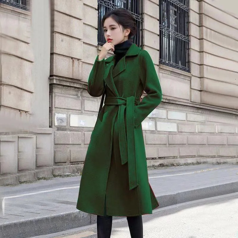 Wine Red Womens Woolen Coat 2025 Autumn Winter Western Female Short Slim Jacket With Long Cloth Windbreaker Overcoat 241129