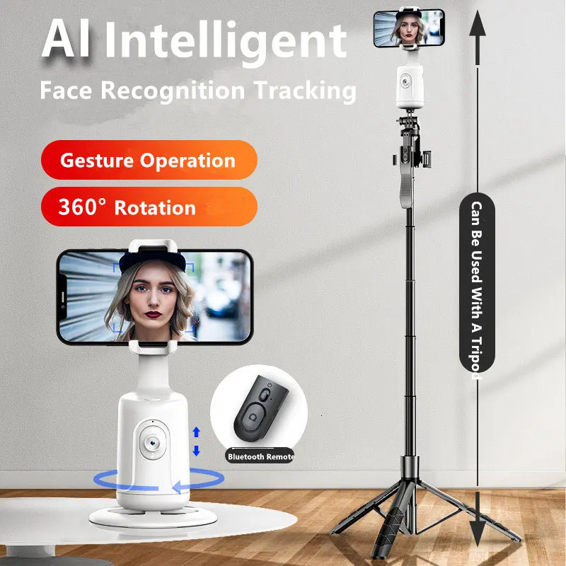 Auto Face Tracking 360Rotation Smart AI Phone Follow-Up Gimbal Stabilizer Selfie Stick Tripod for Cell Phone Video Vlog Live 240422