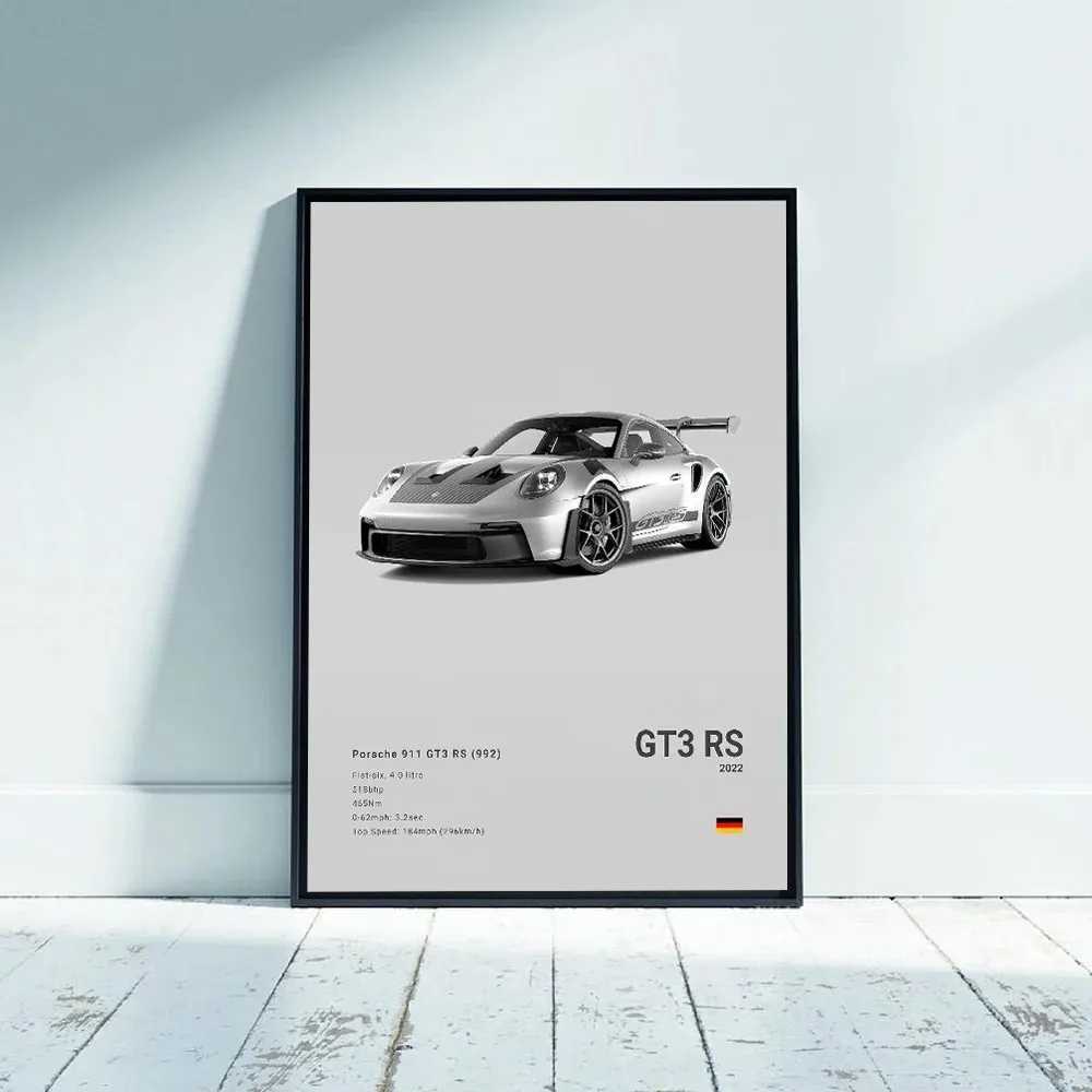 Fashion German luxury sports car 911 GT3 RS black and white canvas painting poster printing living room garage decoration picture W241128