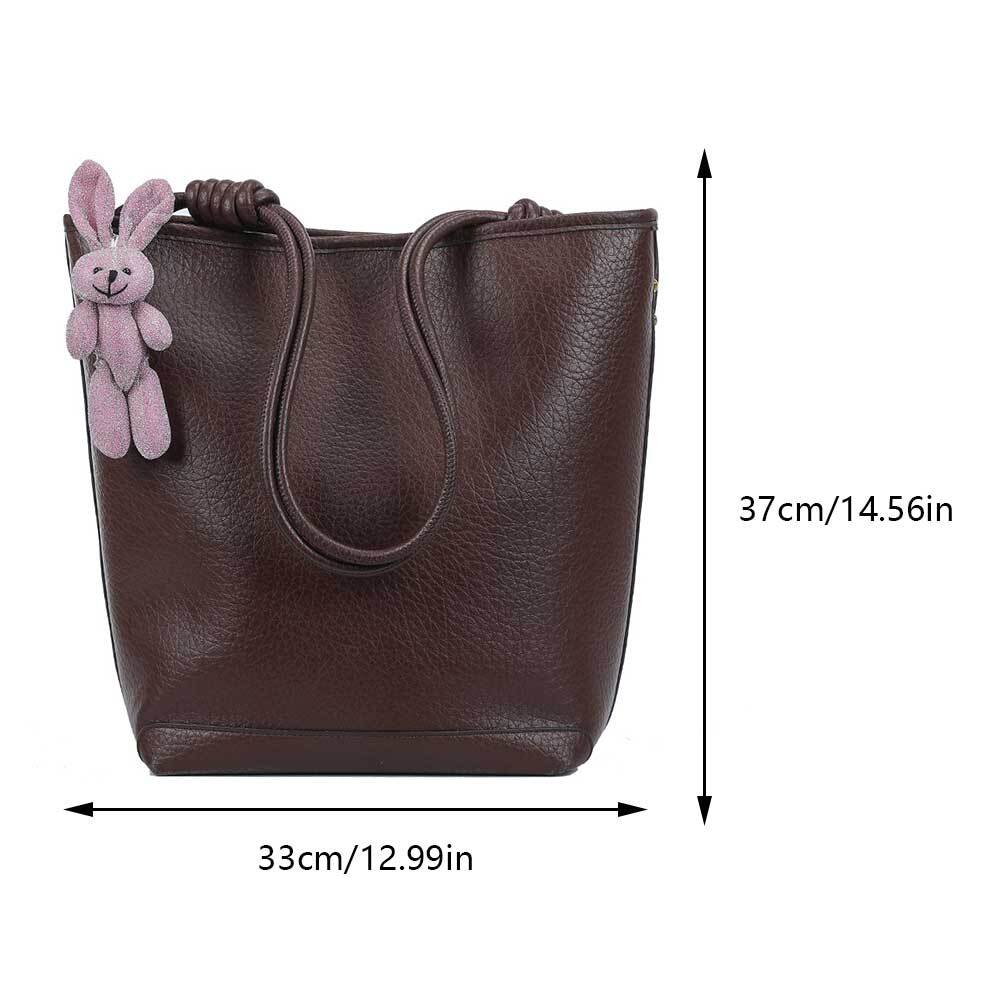 High Quality Shoulder With Rabbit Pendant Ladies PU Leather Bucket Solid Commuter Handbags Large Capacity Women Tote Bag