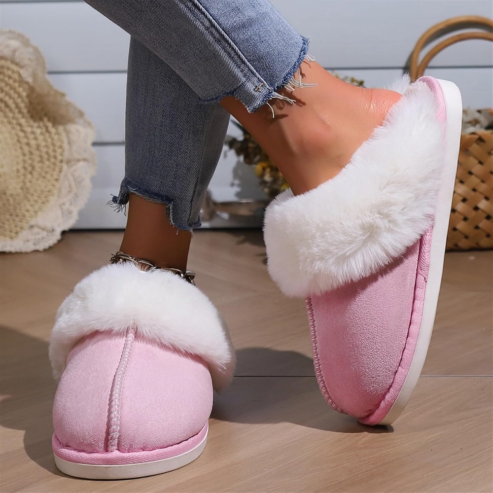 Parlovable Women's Slippers Fuzzy Warm Comfy Faux Fur Slip-on Fluffy Bedroom House Shoes Memory Foam Suede Cozy Plush Breathable Anti-Slip Indoor