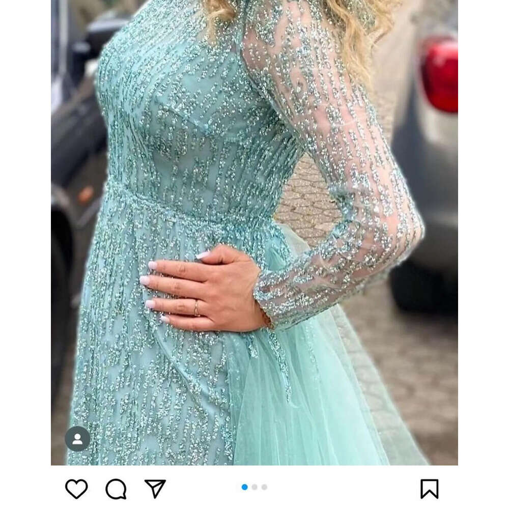 Mint Ebi Arabic Aso Mermaid The Bride Dresses Sequined Lace Evening Prom Formal Party Birthday Celebrity Mother Of Groom Gowns Dress Zj 6660306