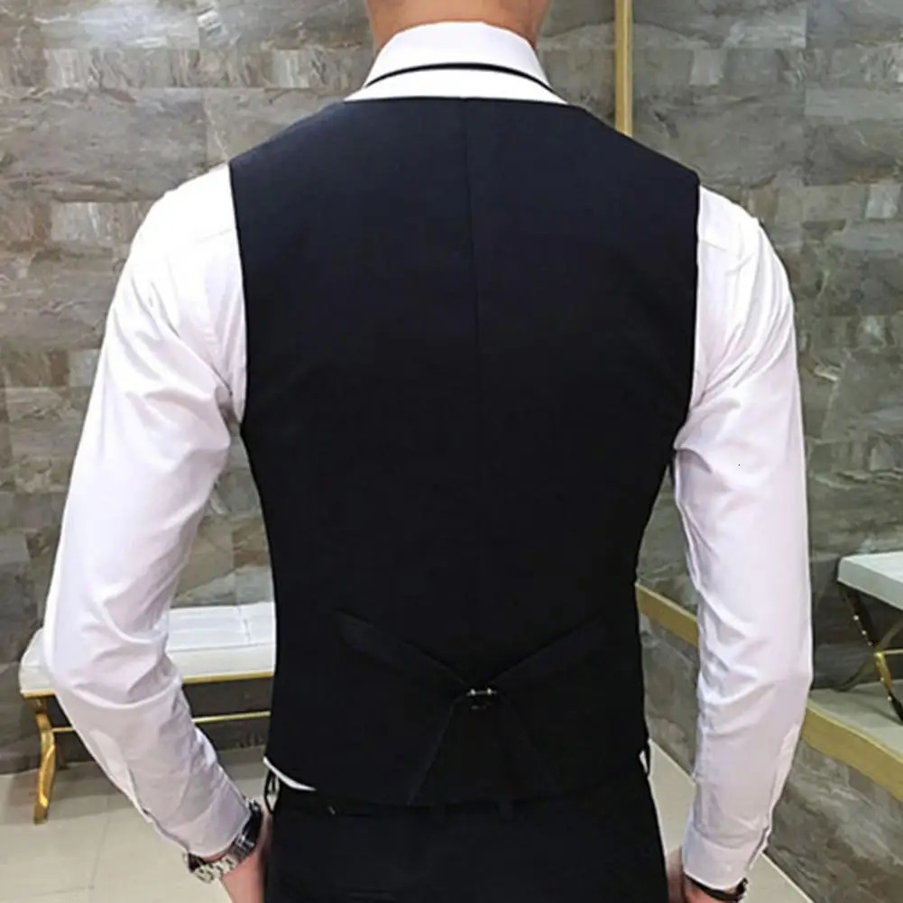 Men Suit Vest V Neck Sleeveless Solid Color Waistcoat Slim Fit Singlebreasted Cardigan Formal Business Coat Groom Wedding 241129