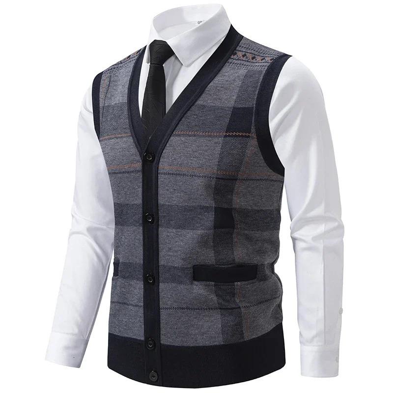 Men Plaid Casual Knitted Waistcoats Sweater Vests Sleeveless Cardigans Autumn Male Outwear Sweatercoats Size 3X 241129