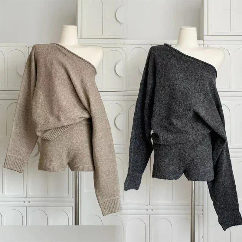 Womens Tracksuits Women Two Piece Suit Vintage Long Sleeve Sweater And Short Pants 90s Aesthetic Y2k Skirt Sets Elegant 2000s Clothes 2024