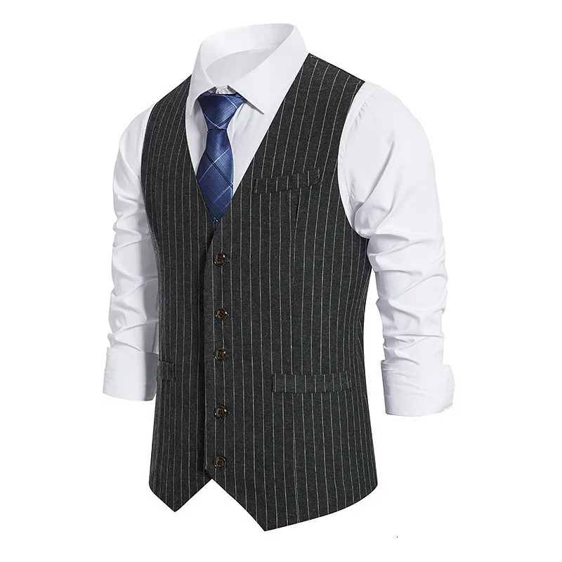 2024 Euro Code Mens Striped Singlebreasted Waistcoat Casual Suit Retro Vest 241129