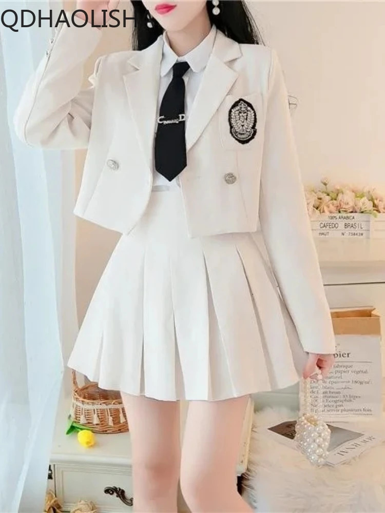 Two Piece Set for Women Autumer Long Sleeve Suit Jacket Pleated Skirt Elegant Sets To Dress Temperament Korean 241129