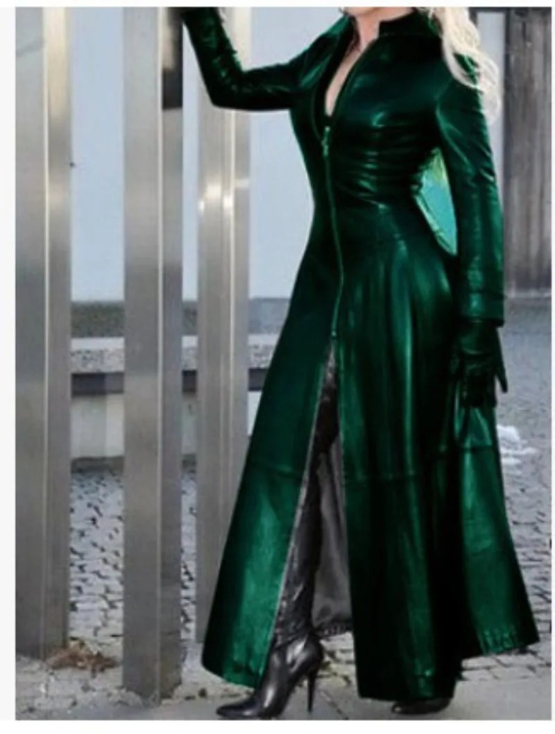 Halloween Womens Winter Sexy Slimfit Laceup Leather Jacket Medieval Ranger Adult Long Skirt Coat Cosplay Costume 241129